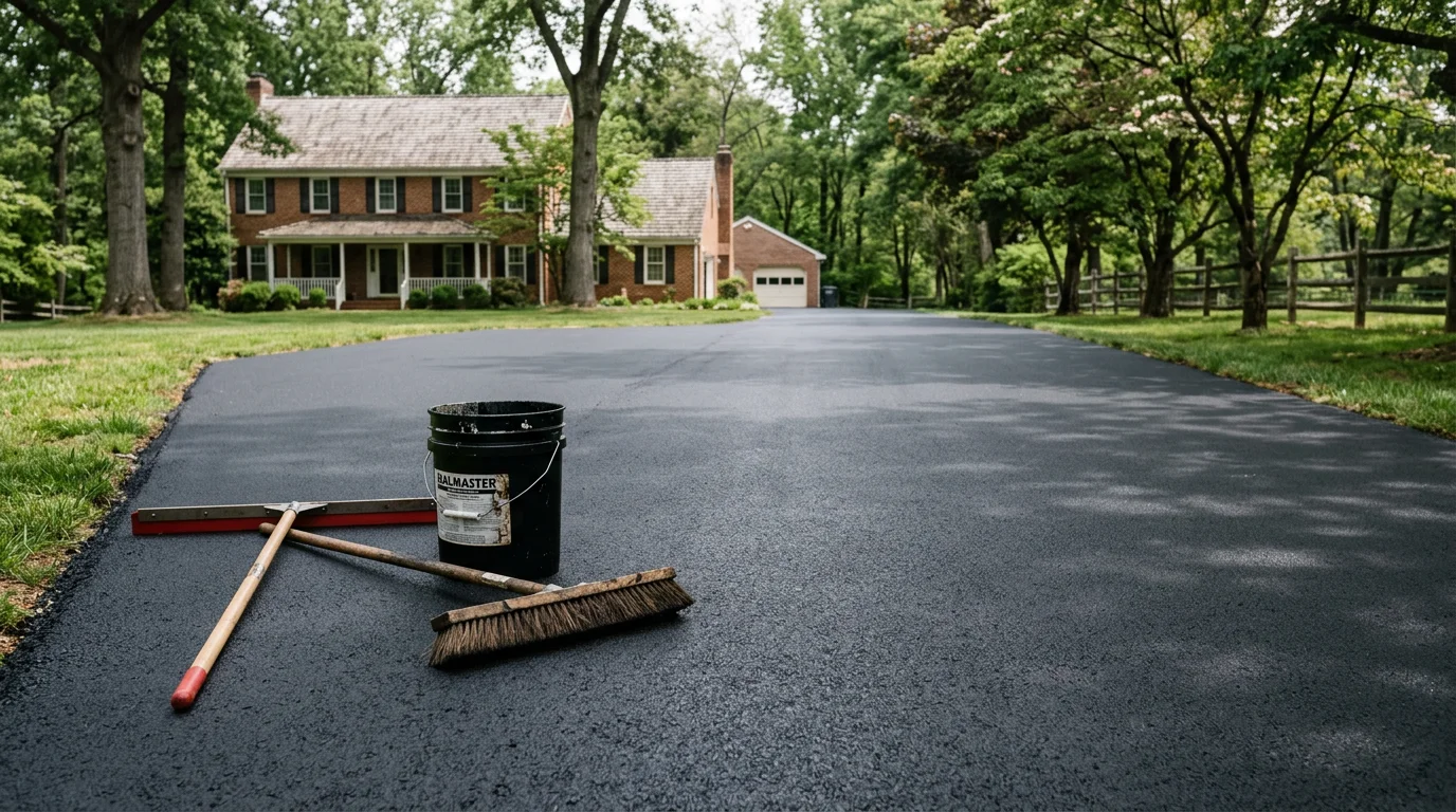 Professional asphalt paving crew installing new driveway with paving equipment