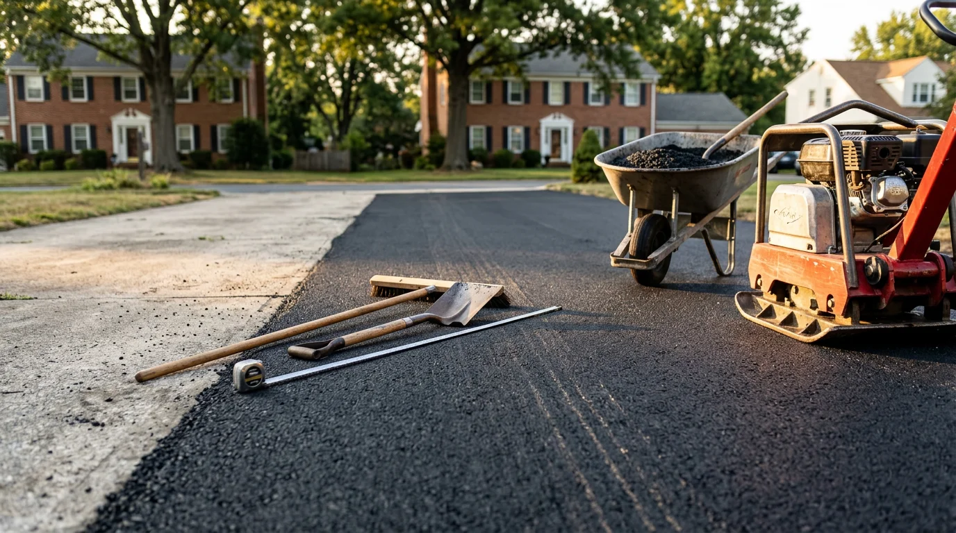 A roofing contractor inspecting shingles, flashing, and gutters on a residential home in Harford County, Maryland. Close-up view of a maintained roof surface showing clean gutters and intact flashing around a chimney.
